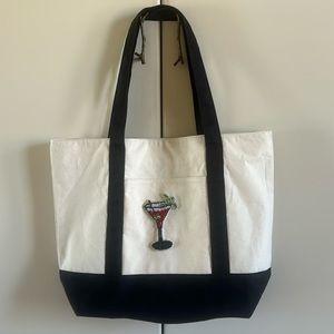 Hand embroidered martini boat tote -brand new